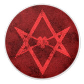 Unicursal hexagram (rood getextureerd) keramische knop (Voorkant)