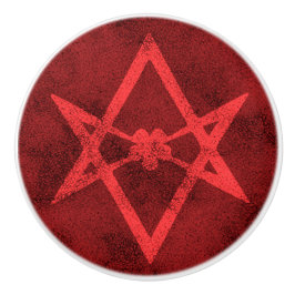 Unicursal hexagram (rood getextureerd) keramische knop