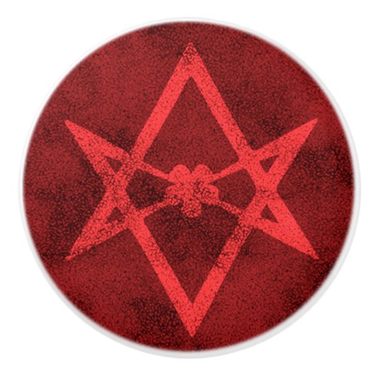 Unicursal hexagram (rood getextureerd) keramische knop (Voorkant)