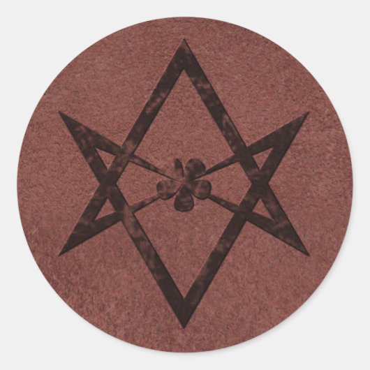 Unicursal Hexagram Thelemic Symbool op rood leer Ronde Sticker (Voorkant)