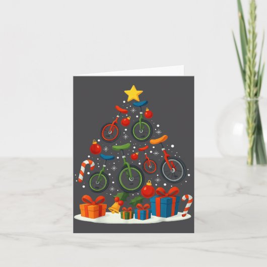 Unicycling Unicycle Christmas Tree Xmas  Kaart (Voorkant)