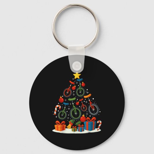 Unicycling Unicycle Christmas Tree Xmas Sleutelhanger (Voorkant)
