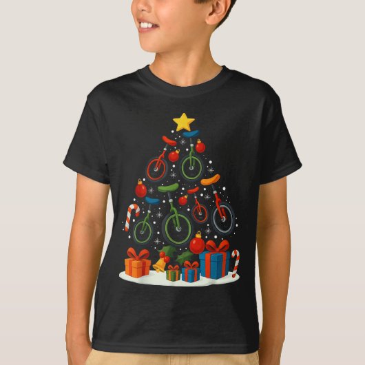 Unicycling Unicycle Christmas Tree Xmas  T-shirt (Voorkant)