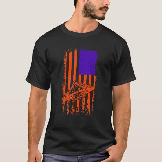 Unidentified Flying Object US Flag America Alien T-shirt (Voorkant)
