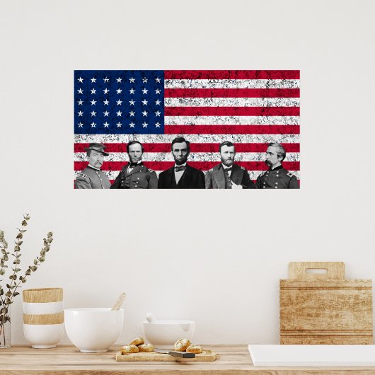 Unie helden en de Amerikaanse vlag Poster (Keuken)