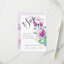 Uniek aan Violet Pink Waterverf Art Flowers RSVP Kaartje