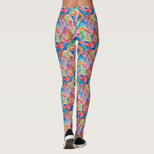 Uniek Abstract Art Rainbow Waterverf Pattern Leggings (Achterkant)