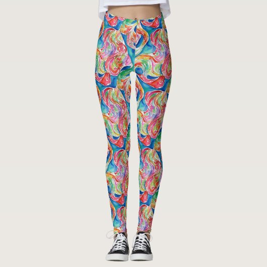 Uniek Abstract Art Rainbow Waterverf Pattern Leggings (Voorkant)