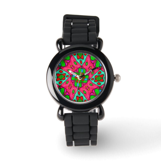 Uniek Abstract bloemenpatroon Horloge (Voorkant)