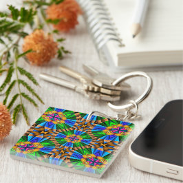 Uniek Abstract bloemenpatroon Sleutelhanger