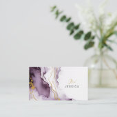 Uniek Abstract Paarse & Gouden Waterverf Marmer Visitekaartje (Staand voorkant)