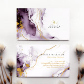 Uniek Abstract Paarse & Gouden Waterverf Marmer Visitekaartje