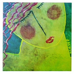 Uniek Abstract portret van een rood hoofd Tegeltje