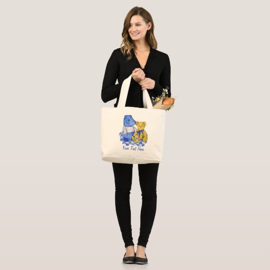 Uniek afbeelding van drie schattige teddies grote tote bag (Voorkant (model))