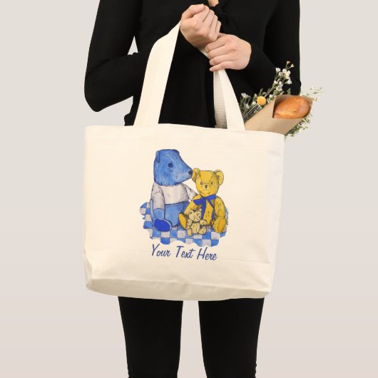 Uniek afbeelding van drie schattige teddies grote tote bag (Voorkant (product))
