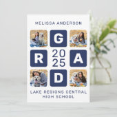 Uniek Afstudeerder marineblauw wit 5 foto Afstuder Kaart (Staand voorkant)