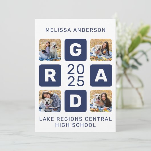 Uniek Afstudeerder Navy Blue White 4 Photo Afstude Aankondiging (Staand voorkant)