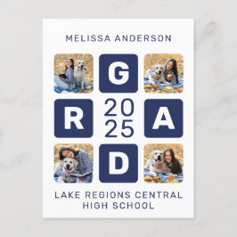 Uniek Afstudeerder Navy Blue White 4 Photo Afstude Uitnodiging Briefkaart