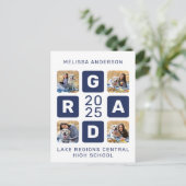 Uniek Afstudeerder Navy Blue White 4 Photo Afstude Uitnodiging Briefkaart (Staand voorkant)