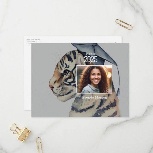 Uniek Afstuderen Invitation Briefkaart met QR-code (Voorkant / Achterkant in situ)