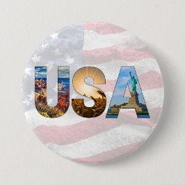 Uniek Amerikaans oriëntatiepunt USA Letters Patrio Ronde Button 7,6 Cm