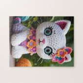 Uniek Amigurumi Kat: Schattige witte kattenhaak Legpuzzel (Horizontaal)