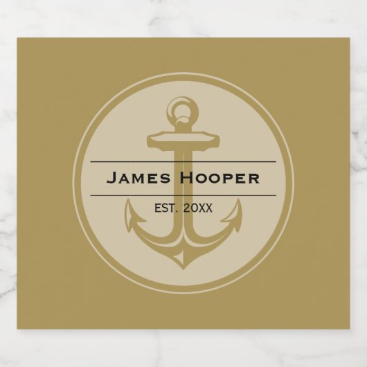 Uniek anker met naam en datum | Nautische geschenk Sparkling Wijnetiket (Enkel label)