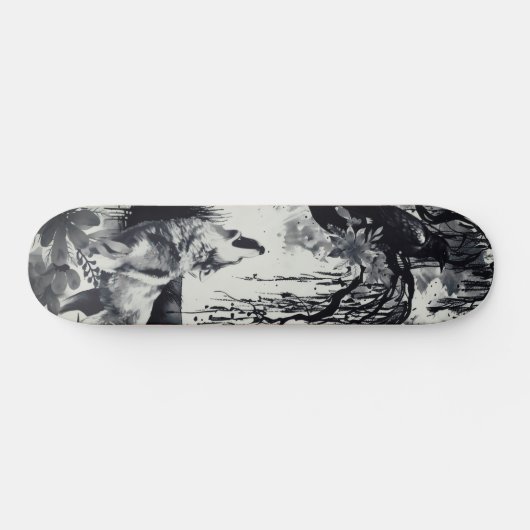 Uniek Art Design Majestic Raven Moon & Wolf Persoonlijk Skateboard (Horizontaal)