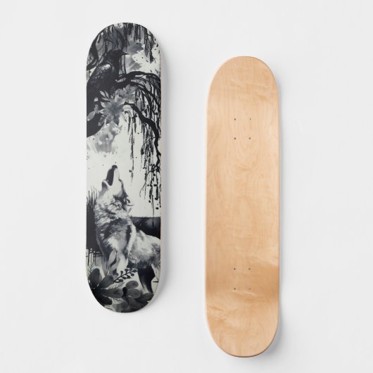 Uniek Art Design Majestic Raven Moon & Wolf Persoonlijk Skateboard (Voorkant)