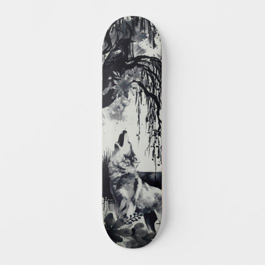 Uniek Art Design Majestic Raven Moon & Wolf Persoonlijk Skateboard (Voorkant)