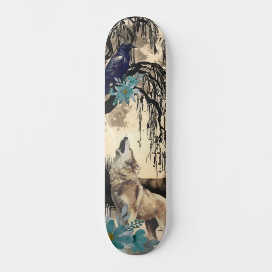 Uniek Art Design Majestic Raven Moon & Wolf Persoonlijk Skateboard (Voorkant)