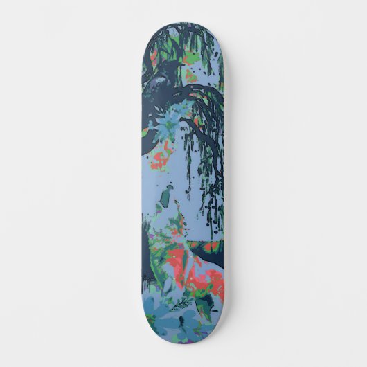 Uniek Art Design Majestic Raven Moon & Wolf Persoonlijk Skateboard (Voorkant)