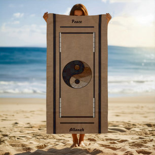 Uniek Bamboe Yin-Yang Symbool Khaki Strandlaken