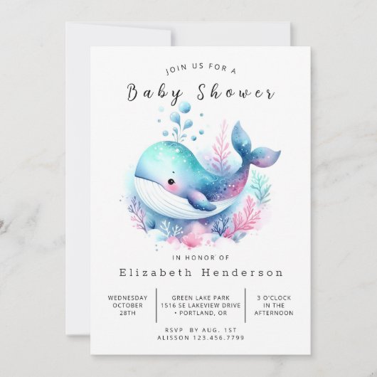 Uniek bedrukbaar walvis Baby shower Kaart (Voorkant)