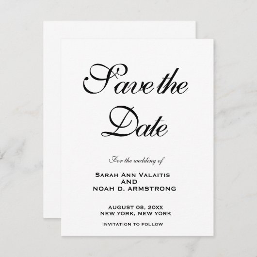 Uniek bewaar de data | Moderne minimalistische bru Save The Date (Voorkant / Achterkant)