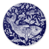 Uniek blauw en wit Koi Vis gestileerd Pond Plant Keramische Knop (Voorkant)