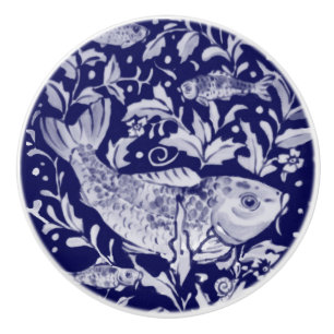 Uniek blauw en wit Koi Vis gestileerd Pond Plant Keramische Knop