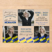 Uniek Blauw & Geel Afstuderen 3 Foto Frosted Acryl Uitnodigingen (Voorkant)