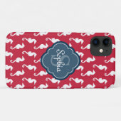 Uniek blauw monogram rood zeepaard Case-Mate iPhone case (Achterkant (horizontaal))