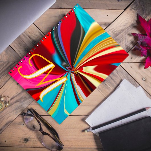 Uniek Blauw Rood Goud Monogram Vervloeid Abstract Notitieboek