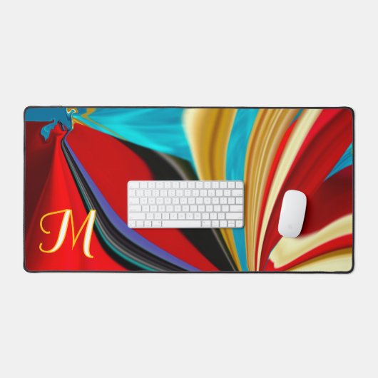 Uniek Blauw Rood Goud Monogram Vloeibaar Abstract Bureaumat (Keyboard & Muis)