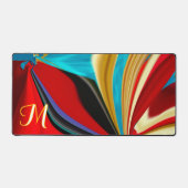 Uniek Blauw Rood Goud Monogram Vloeibaar Abstract Bureaumat (Voorkant)