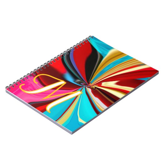 Uniek Blauw Rood Goud Monogram Vloeibaar Abstract Notitieboek (Linkerzijde)