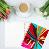 Uniek Blauw Rood Goud Monogram Vloeibaar Abstract Planner