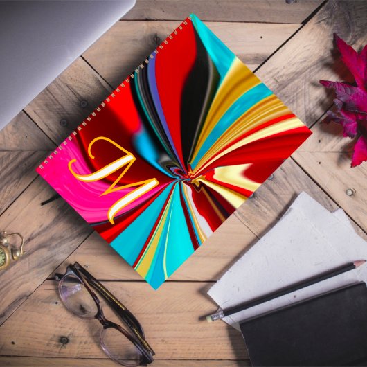 Uniek Blauw Rood Goud Monogram Vloeibaar Abstract Planner