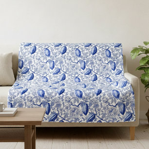 Uniek Blauw Toile Cacao Chic Botanisch Patroon Fleece Deken