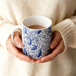 Uniek Blauw Toile Cacao Chic Botanisch Patroon Koffiemok
