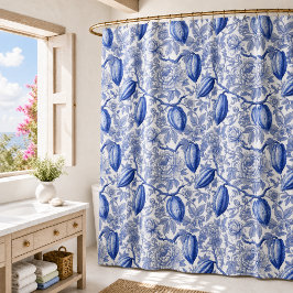 Uniek Blauw Toile Cocoa Chic Botanisch Patroon Douchegordijn