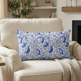 Uniek Blauw Toile Cocoa Chic Botanisch Patroon Kussen
