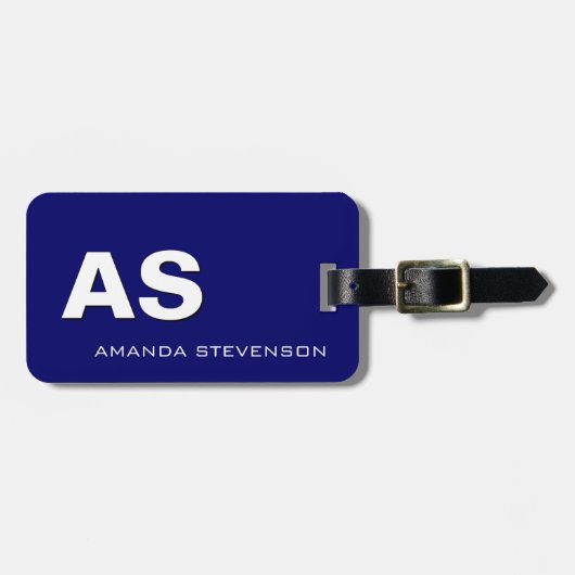 Uniek Blauw Wit Script Monogram Bagagelabel (Voorkant horizontaal)